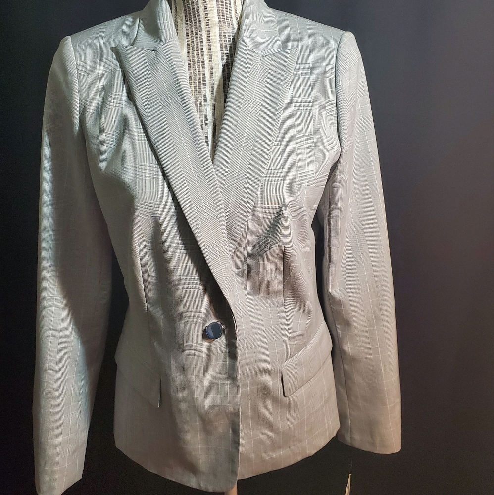 Calvin Klein - 10P (Petite) - Light Grey (Silver), Plaid pattern.